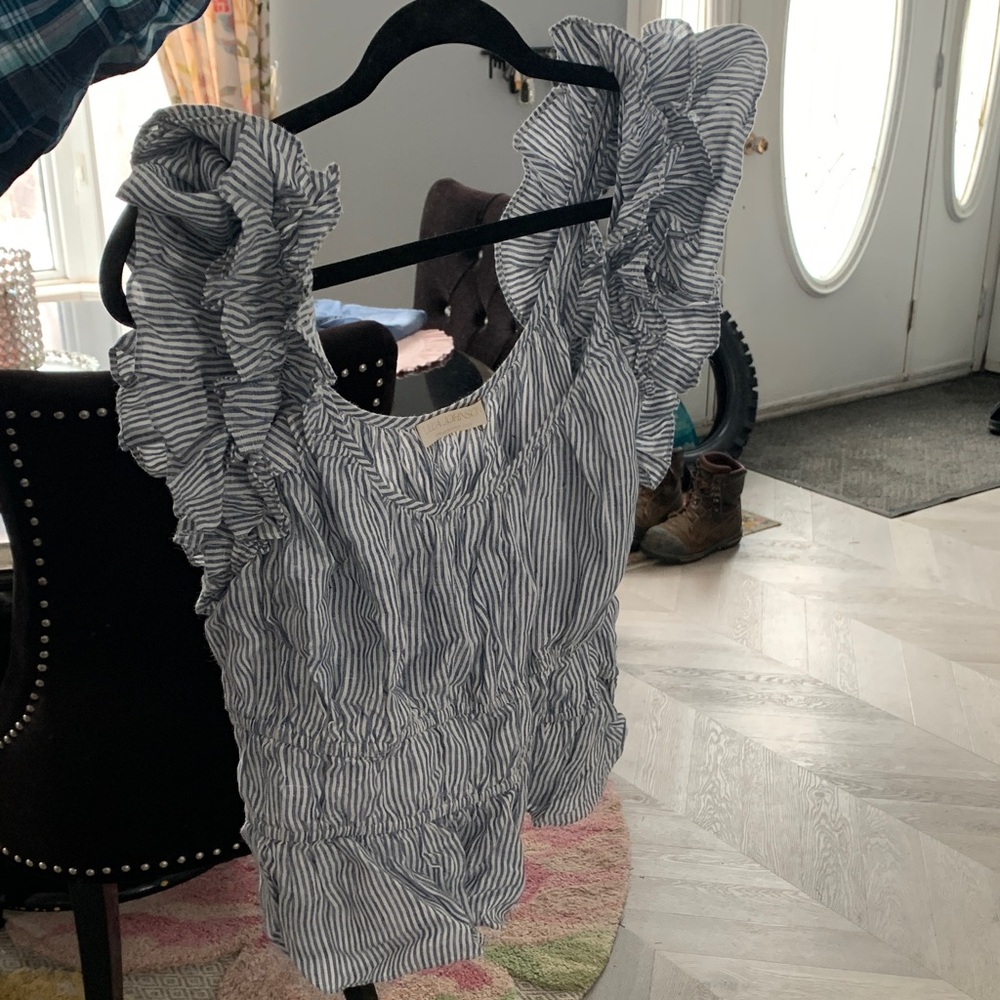 Ulla Johnson Blue Striped Ruffle Blouse